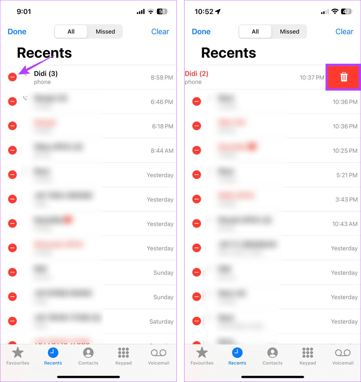 Remove single call log